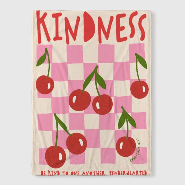 Cherry Kindness Checkered Fleece Blanket for Home & Gifting