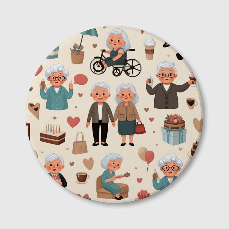 Cute Senior Couple Ceramic Coaster for Grandparents Gift