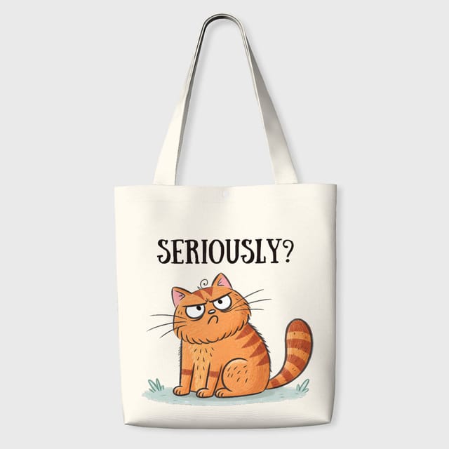 Funny Grumpy Cat Canvas Tote Bag for Cat Lovers Daily Use