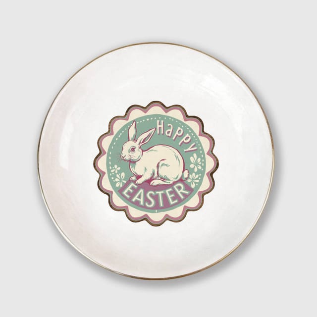 Happy Easter Bunny Ceramic Jewelry Tray for Easter Gift