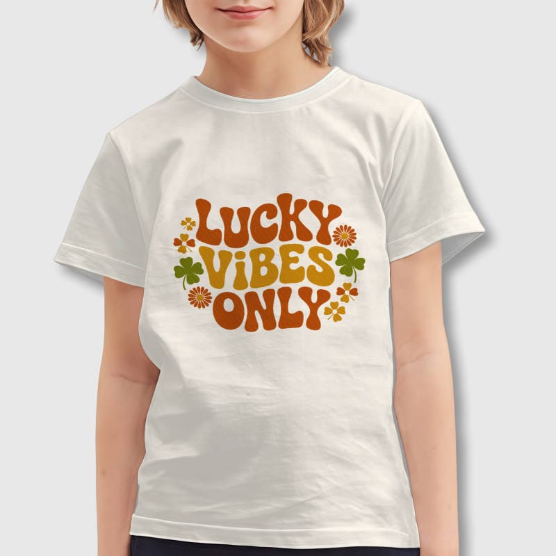 Retro Lucky Vibes Only Kids T-Shirt St Patrick's Day Gift