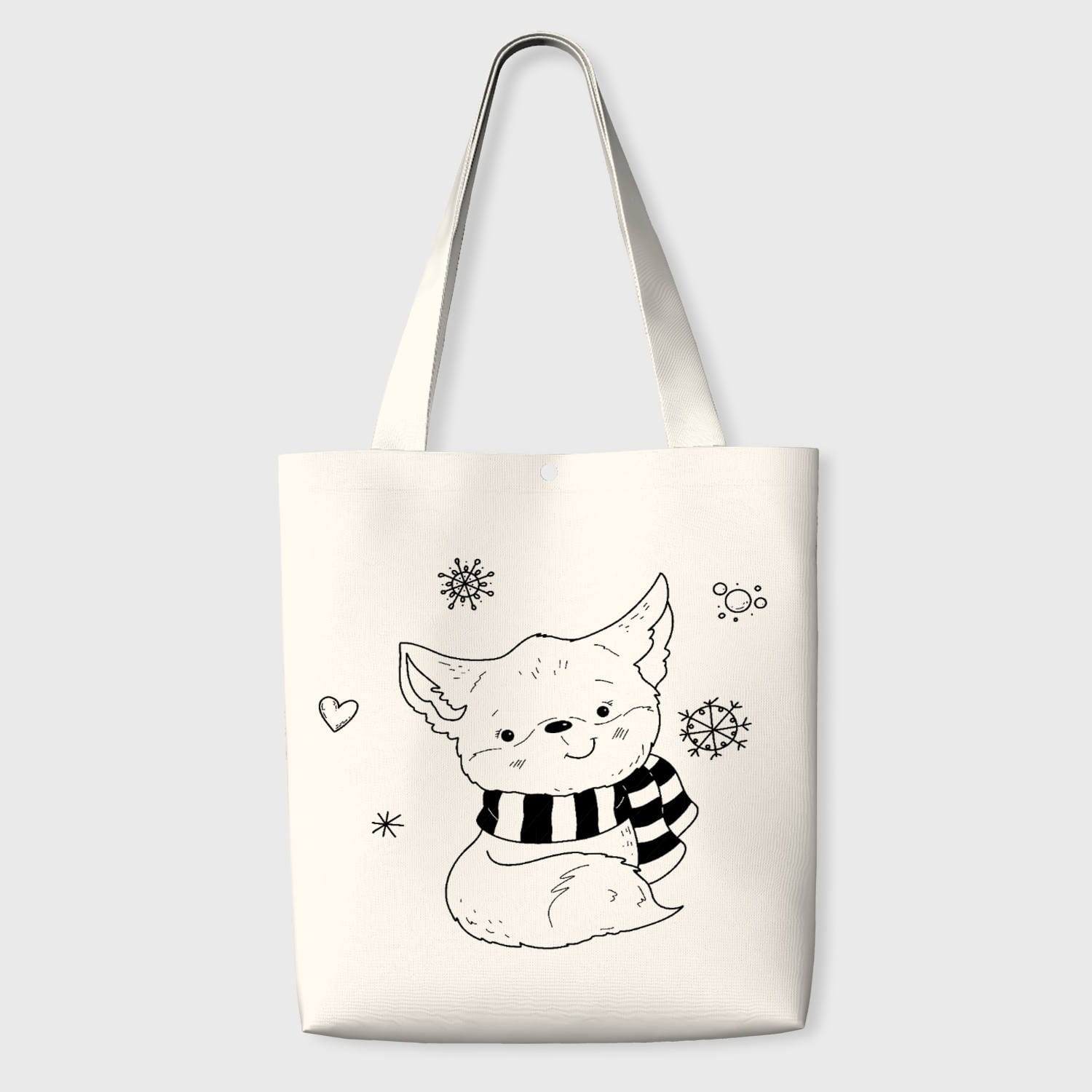 Cute Winter Fox Line Art Tote Bag for Pet Lovers Daily Use