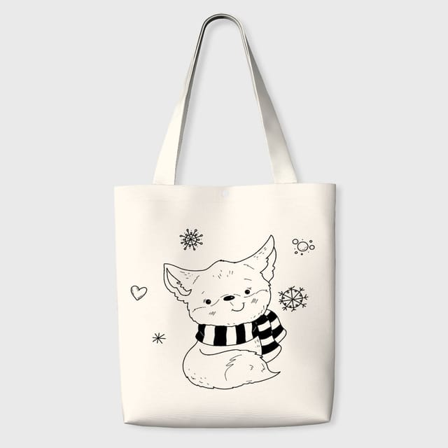 Cute Winter Fox Line Art Tote Bag for Pet Lovers Daily Use
