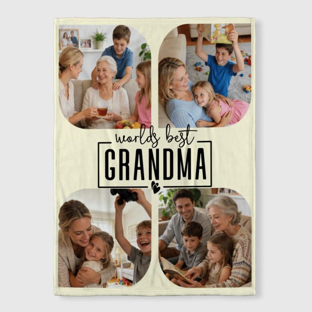 Custom Photo Collage Fleece Blanket for Grandma Gift