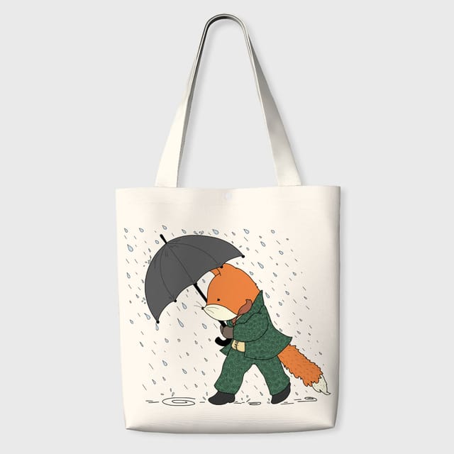 Cute Rainy Fox Canvas Tote Bag for Pet Lovers Daily Use