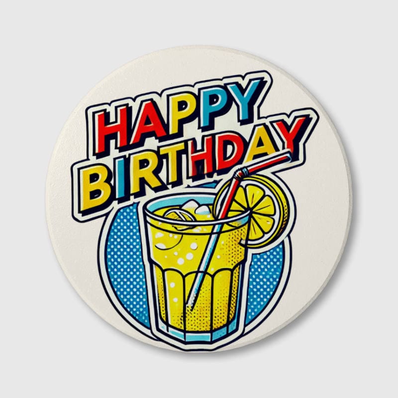 Pop Art Happy Birthday Ceramic Coaster for Birthday Gift