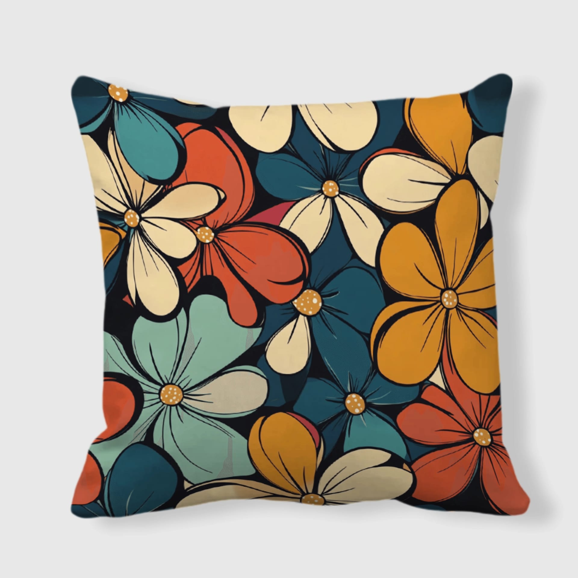 Retro Floral Square Throw Pillow for Home Decor & Gifting