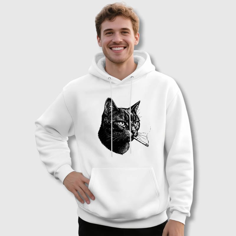 Smoking Cat Graphic Pullover Hoodie for Men Casual Daily Use