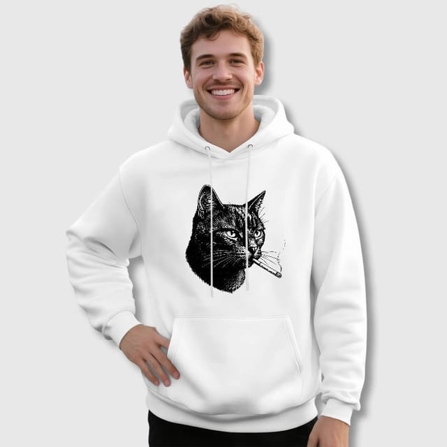 Smoking Cat Graphic Pullover Hoodie for Men Casual Daily Use