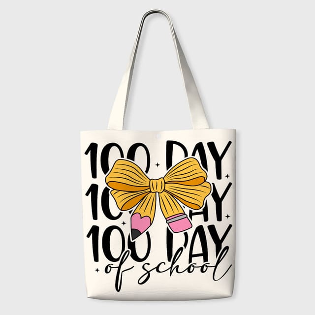 Pencil Bow 100th Day School Tote Bag for Teachers Students