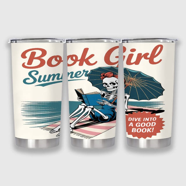 Book Girl Summer Skeleton Tumbler for Book Lovers Gift