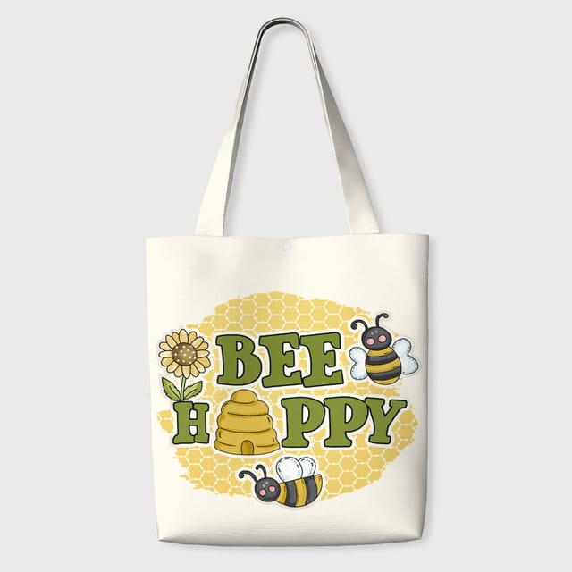 Cute Bee Happy Pun Canvas Tote Bag for Nature Lovers Daily Use