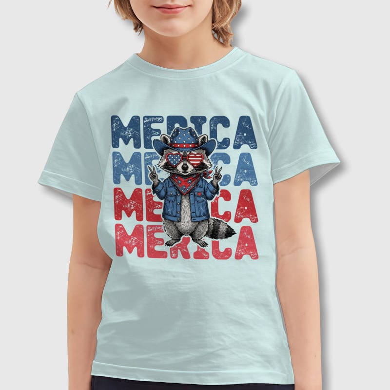 Patriotic Merica Raccoon Kids Tee for 4th of July Gift