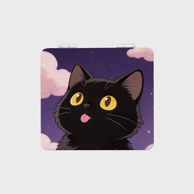Cute Anime Black Cat Makeup Pocket Mirror for Cat Lovers