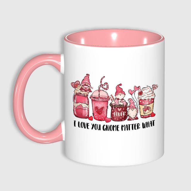 Funny Gnome Pun 11oz Pink Mug for Couples Valentine Gift