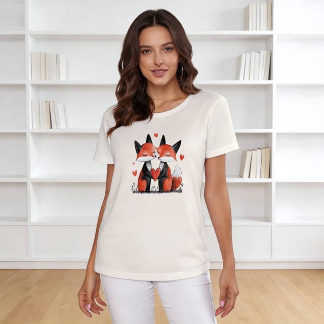 Cute Fox Couple Women's T-Shirt for Valentine's Day Gift
