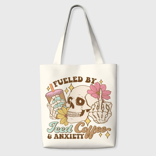 Skull Iced Coffee Tote Bag for Coffee Lovers Gift