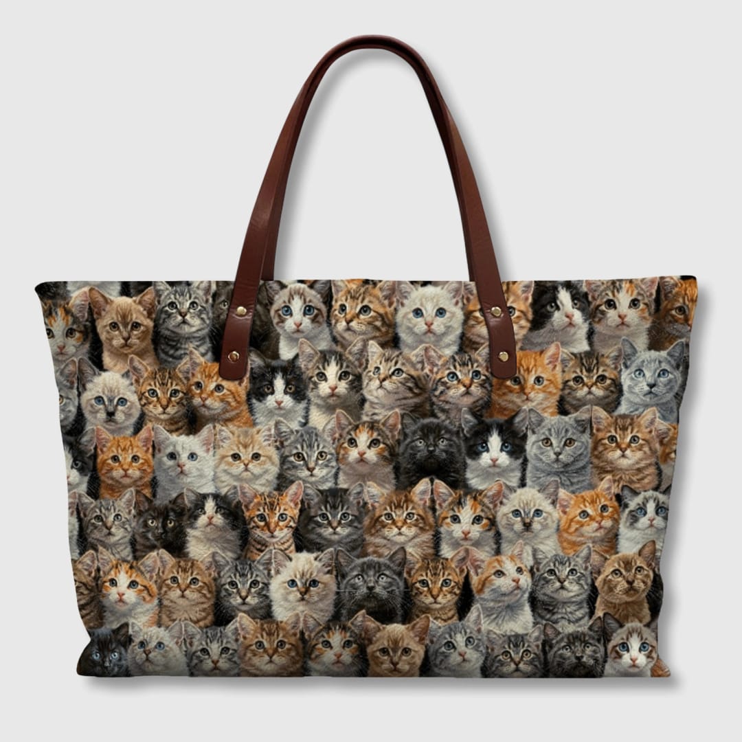 Kitten Galaxy Leather Tote Bag - 1