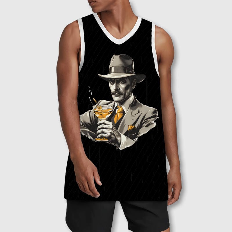 Vintage Gangster Cocktail Basketball Jersey for Men Casual Wear