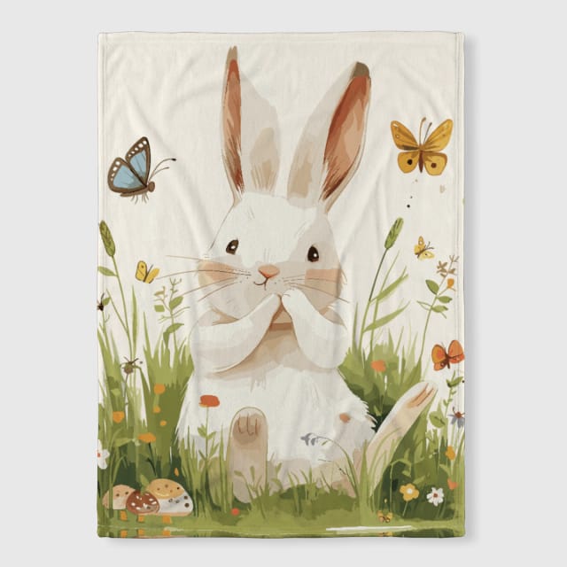 Cute Bunny Garden Fleece Blanket for Kids & Pet Lovers Gift