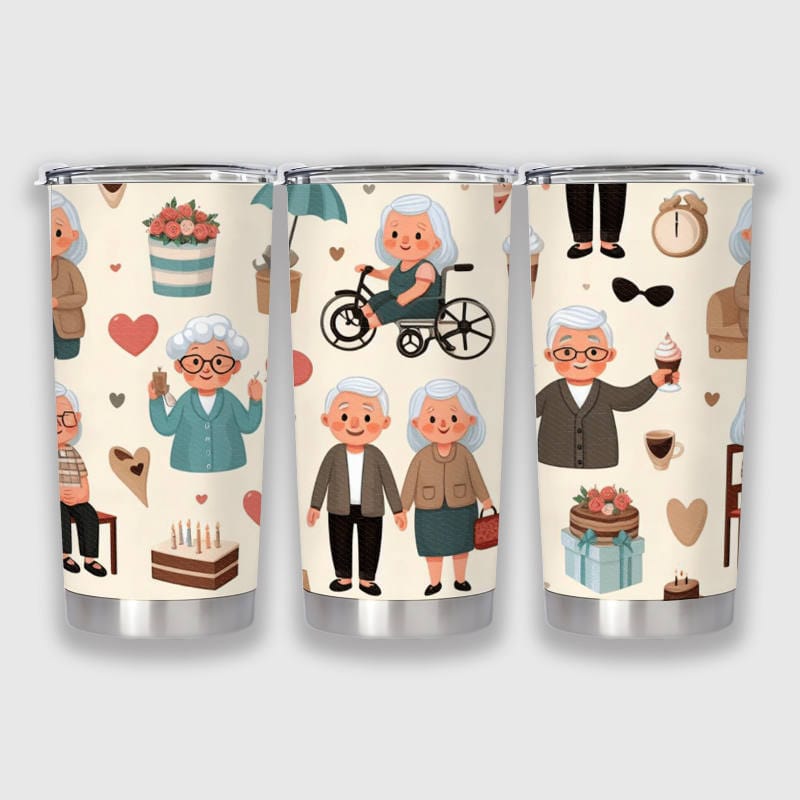 Cute Grandparent Pattern Insulated Tumbler for Grandparents' Day Gift