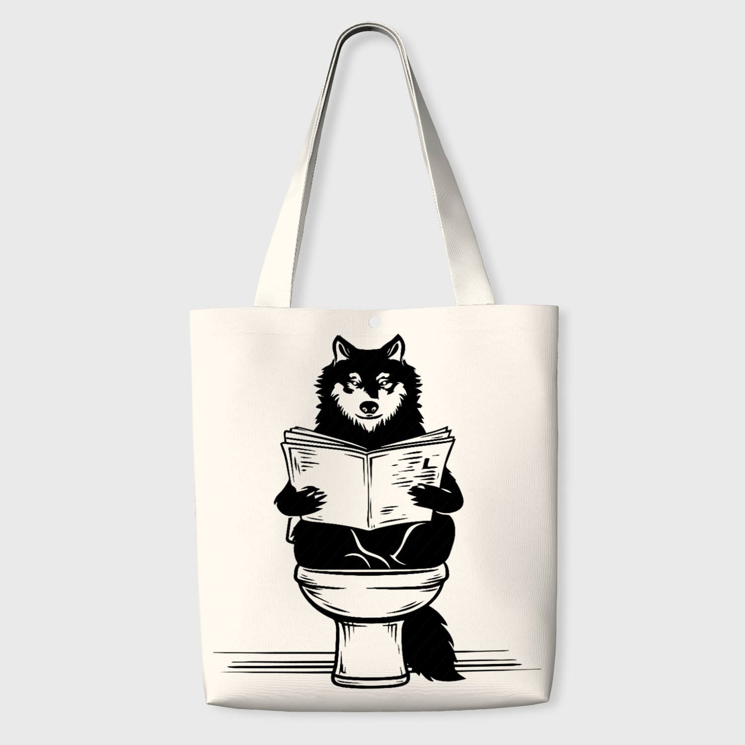 Funny Wolf Toilet Print Tote Bag for Pet Lovers Daily Use