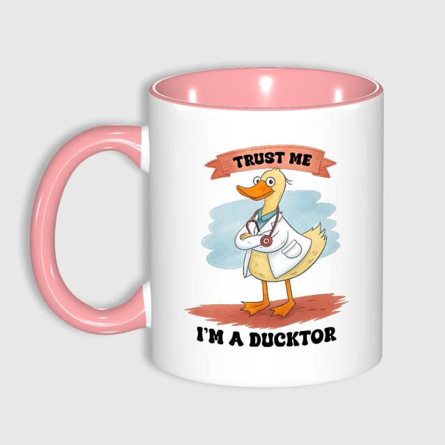 Funny Ducktor Pun 11oz Pink Mug for Medical Worker Gift