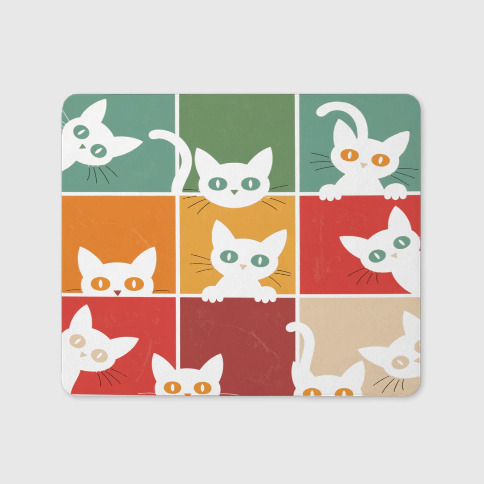 Retro Cat Grid Mouse Pad for Pet Lovers Daily Use