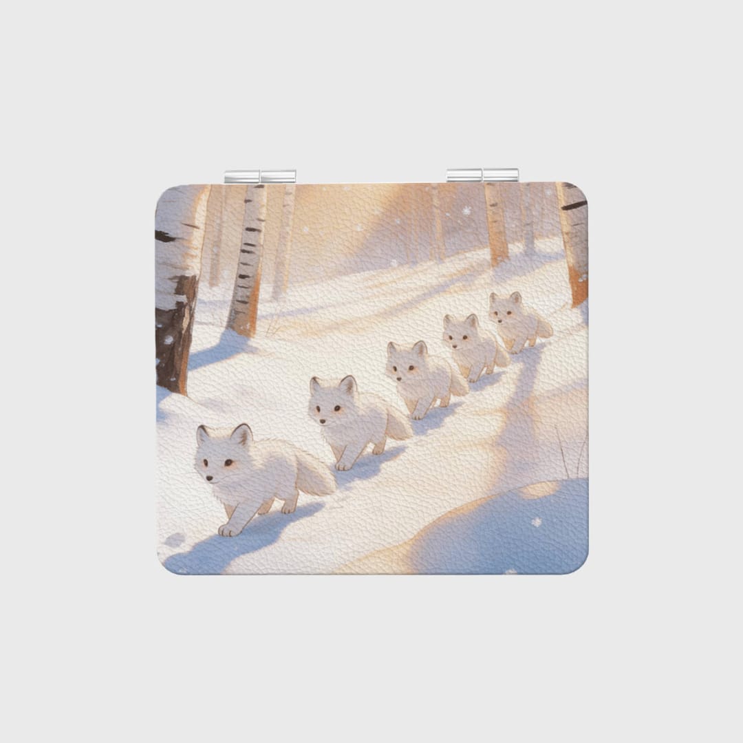 Cute Arctic Fox Square Pocket Makeup Mirror for Pet Lovers Gift - 1