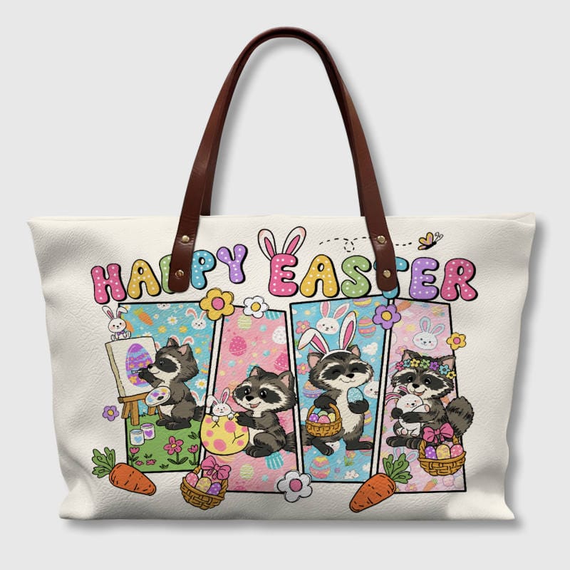 Cute Easter Raccoon PU Tote Bag for Pet Lovers Gift