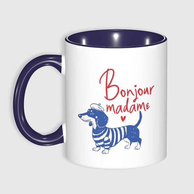 Bonjour Dachshund Print Ceramic Mug for Pet Lovers Daily Use