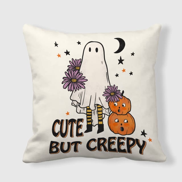 Cute Creepy Ghost Pumpkin Throw Pillow for Halloween Home Decor