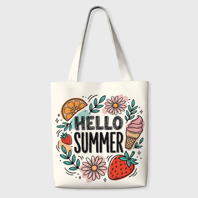 Hello Summer Fruit Floral Tote Bag for Daily Use & Gift