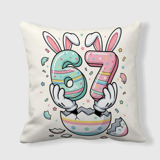 Easter Bunny 67th Birthday Square Throw Pillow for Home Decor