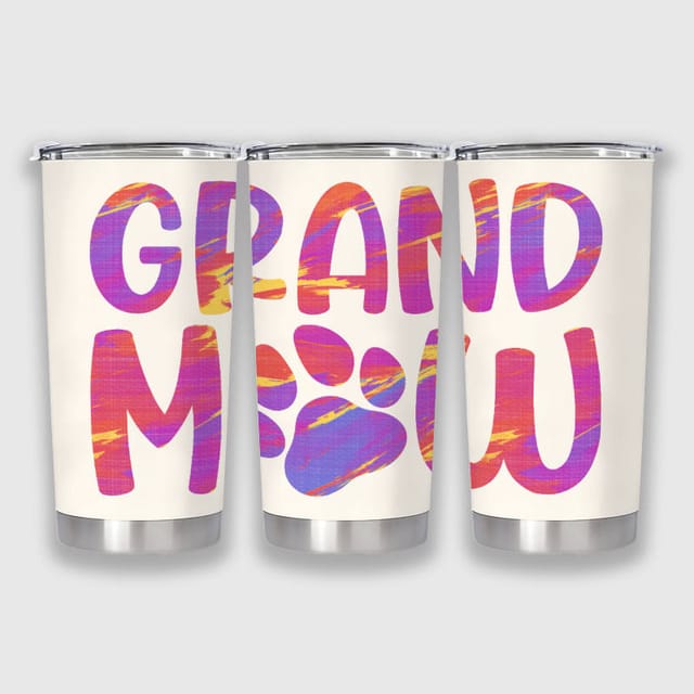 Colorful Paw Print Grand Maw Tumbler for Grandma Gift