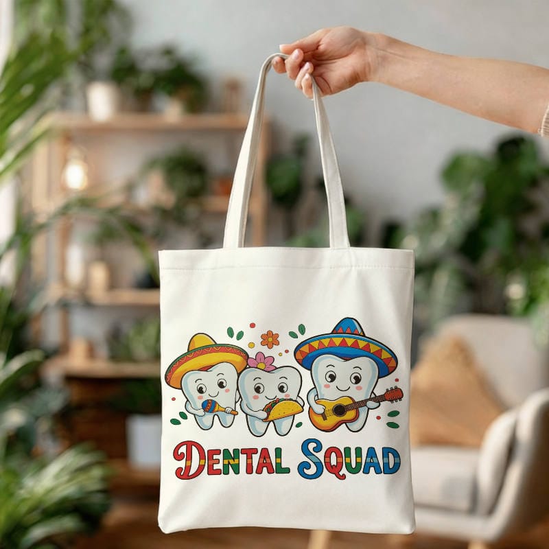 Cute Dental Squad Canvas Tote Bag for Dentists Daily Use Gift