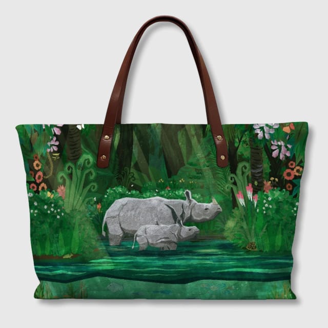 Rhinoceros Jungle PU Leather Tote Bag