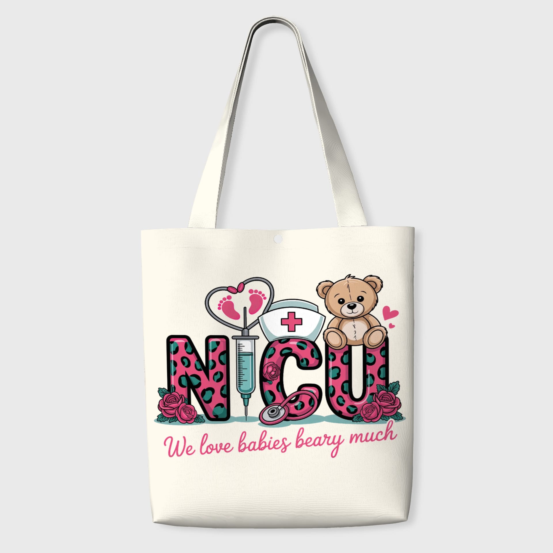 NICU Leopard Print Tote Bag for Nurses Valentine's Gift