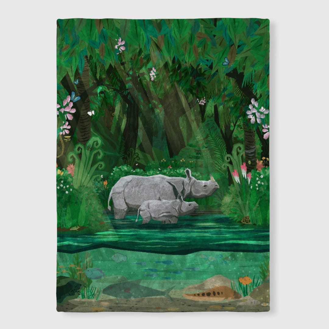 Rhinoceros Jungle Woven Blanket - 1
