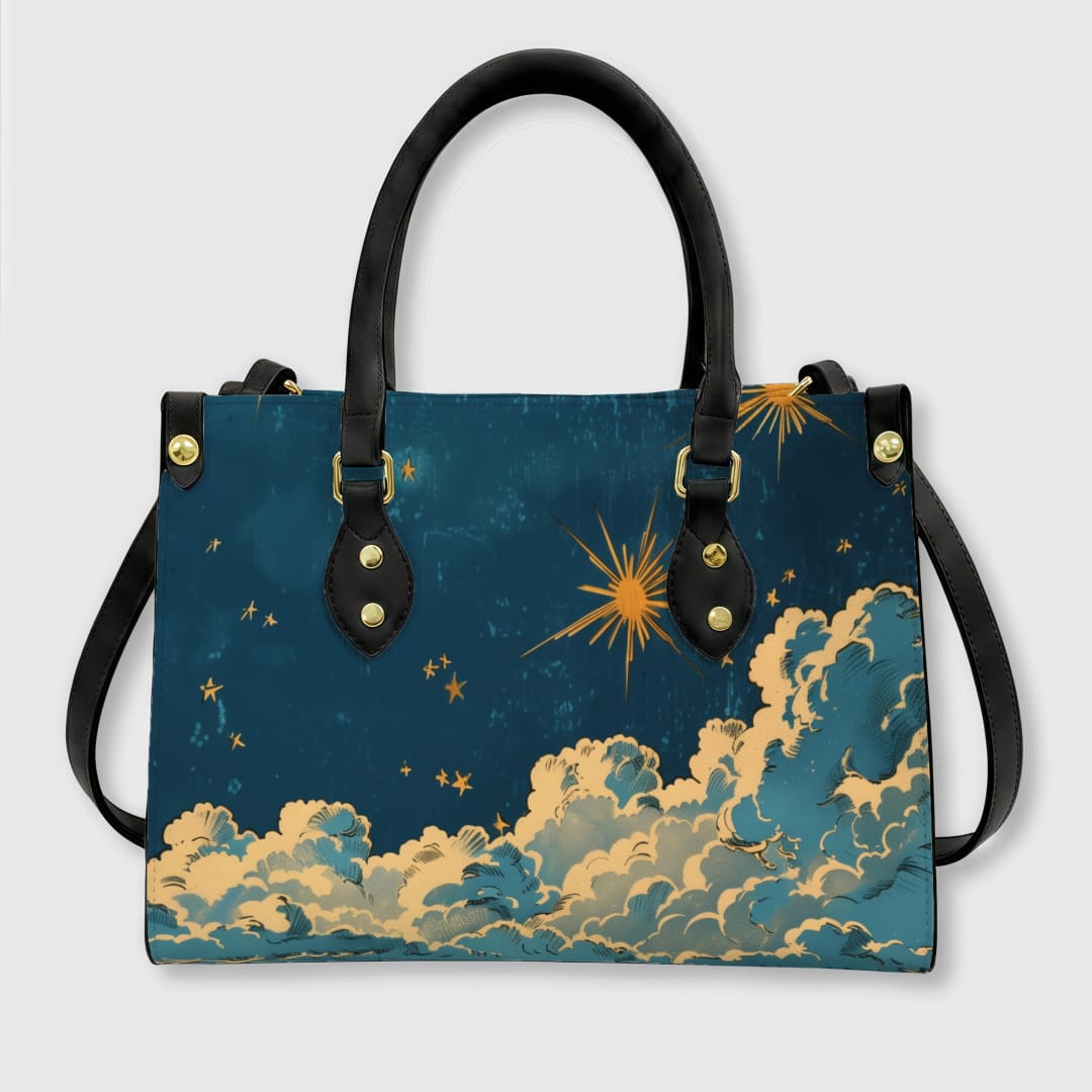 Personalized PU Leather Tote Bag (Black/White Handles) - 1