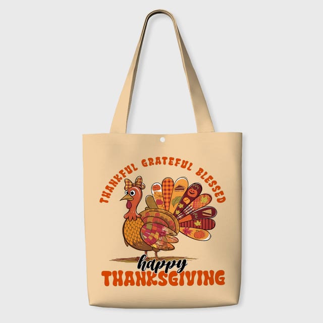 Cute Turkey Canvas Tote Bag for Thanksgiving Gift Daily Use