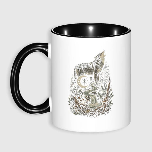Vintage Howling Wolf Coffee Mug for Nature Lovers Daily Use