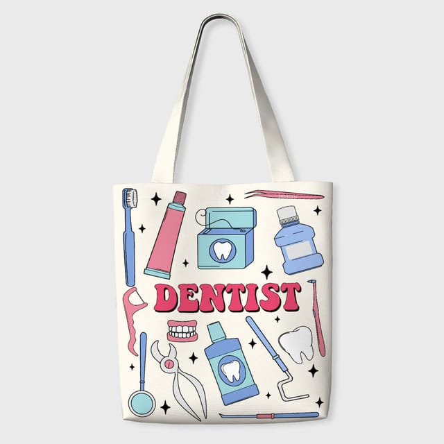 Dental Themed Tote Bag for Dentists Daily Work & Birthday Gift