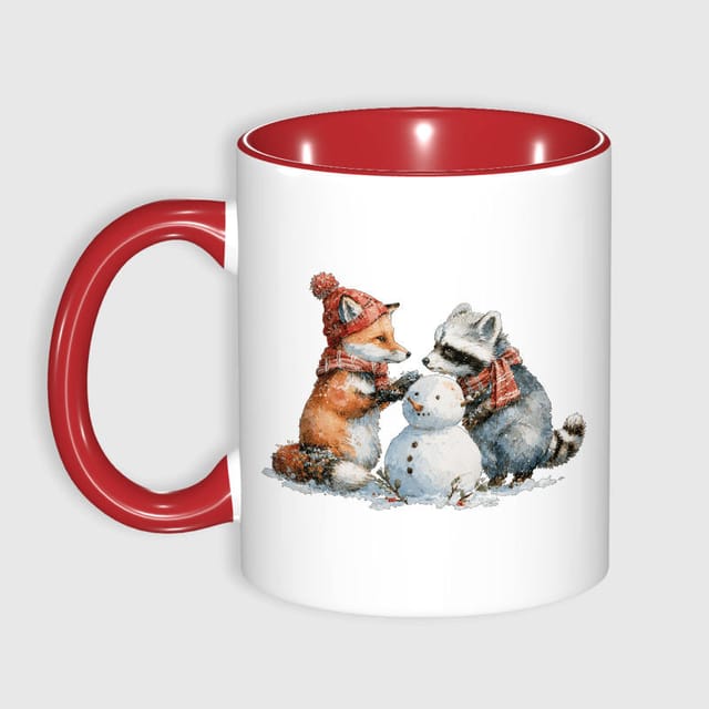 Fox Raccoon Snowman Mug for Pet Lovers Winter Gift