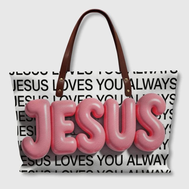 Pink 3D Jesus Quote PU Leather Tote for Christian Daily Gift