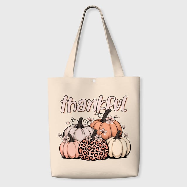 Thankful Leopard Pumpkin Tote Bag for Thanksgiving Daily Use