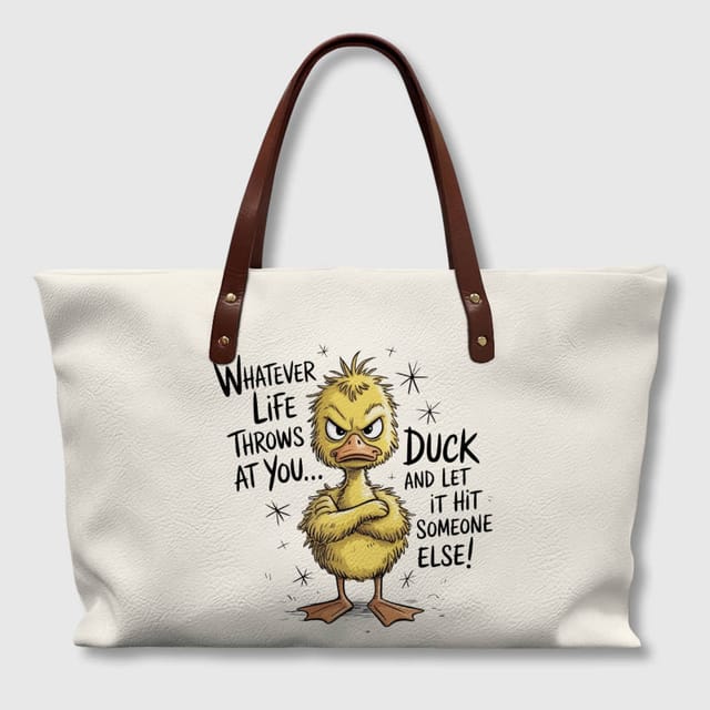 Funny Sarcastic Duck PU Leather Tote Bag for Friend Birthday Gift