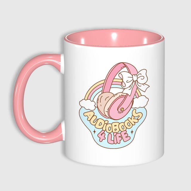 Pastel Audiobook 4 Life Mug for Book Lovers Birthday Gift