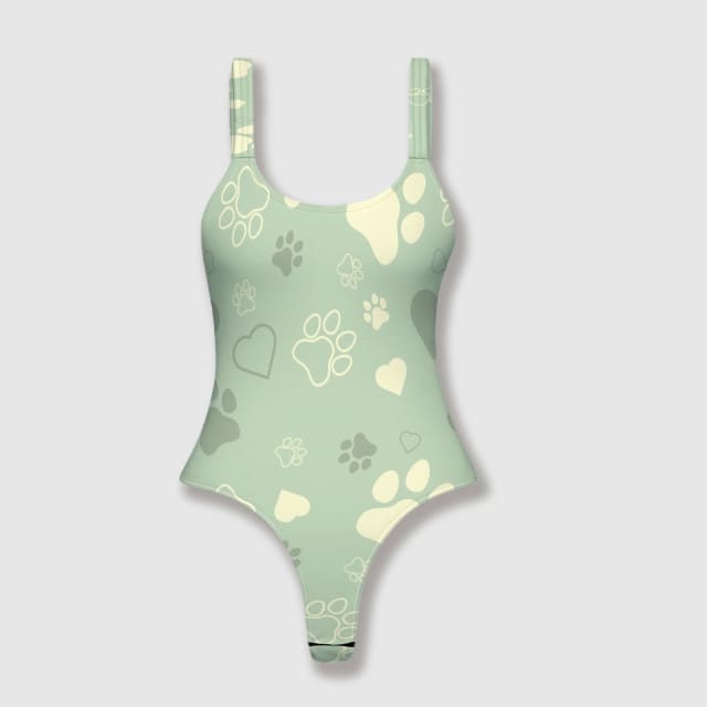Paw Print Heart Thong Bodysuit for Pet Lovers Beach
