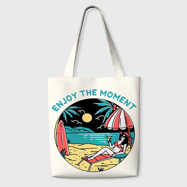 Retro Beach Vacation Quote Canvas Tote Bag for Summer Gifts